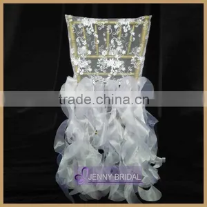 C126D Wholesale White Ivory Organza Ruffle Weeding Chiavari Lace Chair Cover thumbnail-1