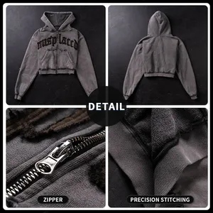 Custom Men 100% Cotton Graphic Hoodie 420 Gsm Streetwear Custom Print Drop Shoulder Heavyweight Boxy Zip up Hoodie for Men thumbnail-3