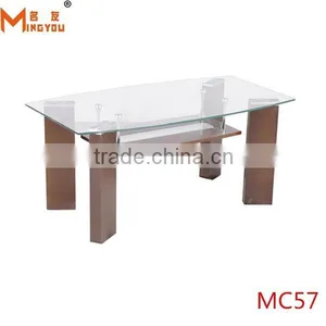 Wood Base Clear Glass Top Coffee Table thumbnail-1
