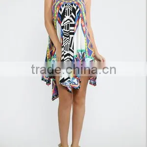 Summer Sexy Mini Printed Bohemia Cami Umbrella Dress thumbnail-4