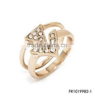 Pave Crystals Triangle & "V" Shape Ring Set Diamonds Gold Engagement Rings thumbnail-1