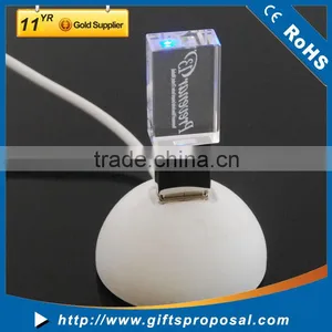 3D Customized Logo Crystal Glass Usb Flash Drive With Colorful Led Light thumbnail-1