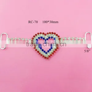 Stock Hot Selling Factory Price Red White Blue Heart Rhinestone Connector for Headband/hairwear for Bikini (RC-70) thumbnail-1