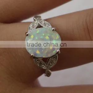 925 Silver Plated Copper Ring With Opal Stone/Wholesale 925 Sterling Silver Synthetic Opal Ring/Silver Blue Fire Opal Jewelry thumbnail-3