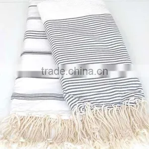 100% Cotton or Viscose Woven Stripe Hamam Towel thumbnail-1