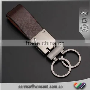 Blank Brown Leather Double Rings Keychain thumbnail-2