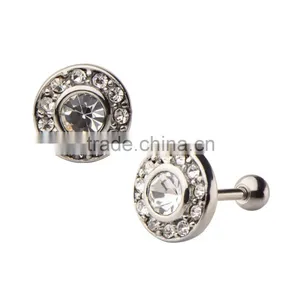 Circle Gem Cartilage Barbell Tragus Earring thumbnail-1