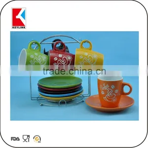 Set of 6 Stoneware Cups Personalized Logo Printed Cup Espresso Cup and Saucer Ceramic thumbnail-3