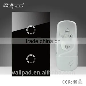 2015 Wallpad LED Black Crystal Glass 110~250V US/Australia Standard 2 Gang Electrical Digital Remote Control Touch Light Switch thumbnail-1