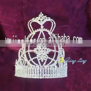 Large Full Round Silver Cap Pageant Crown Tiara thumbnail-1