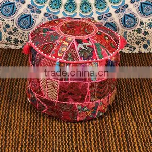 Ethnic Poof Indian Pouf Ottoman Storage Pouf Cover Footstool Bohemian Gypsy Decor thumbnail-5