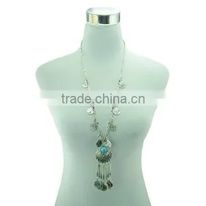 2016 New Fashion Gypsy Bohemian Boho Jewelry Antique Silver Tassels Long Carving Coins Necklace For Women thumbnail-4
