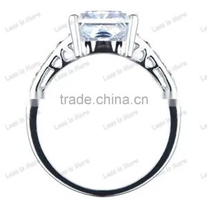 Silver Promise Ring - Clear Princess Cut Big CZ Stone With Colorful Diamond thumbnail-4