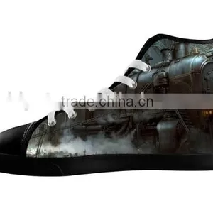 Men's Skull High Top Casual Shoes,Black Lace-up Canvas Sneakers thumbnail-5