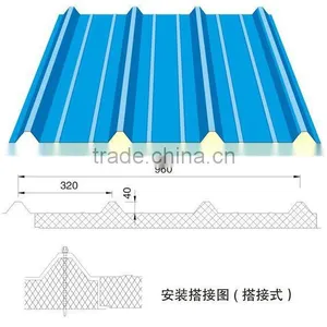 Blue V-950 Rock Wool Sandwich Panel for Roofing /warehouse /prefab House Home/building Project thumbnail-1