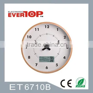 DIGITAL WOOD WALL CLOCK WITH WEATHER FORECAST ET6710B thumbnail-1