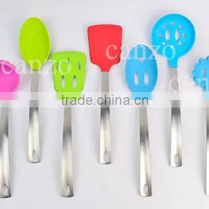 FDA LFGB Certificate Colorful Silicone Kitchen Utensils Set With Stainless Steel Handle 2015 Best Selling Cooking Assessay thumbnail-4