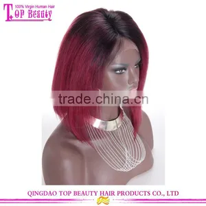 Gorgeous Straight Two Tone Wigs Burgundy Short Bob Ombre Lace Front Wig With Baby Hair thumbnail-2