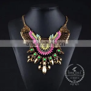 High Quality Vintage Acrylic Rhinestone Chunky Statement Necklace Tin Alloy Fashion Women Pendant Necklace 6390098 thumbnail-1