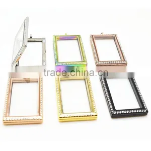 Rectangle Crystal Lockets Stainless Steel thumbnail-1