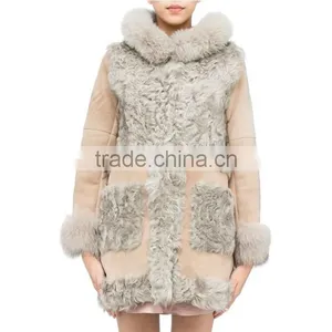 Popular Women Sheepskin Winter Hooded Coat With Fox Fur thumbnail-2