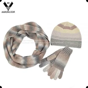 2017 Trendy Winter Obmre Knitted 3PCS Set Scarf Hat Glove thumbnail-1