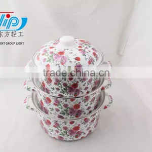 The Best Quality 3 Pcs Enamel Casserole With Metal Cover Beautiful Decal thumbnail-2