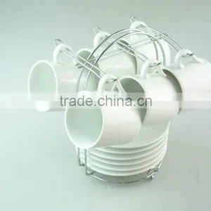 Stock Wholesale Porcelain Coffee Tea Set Tableware Six Cup and Saucer With Metal Stand thumbnail-1