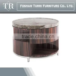 New Design Ebony Venner Natural Round Marble Top Wooden Side Table thumbnail-1