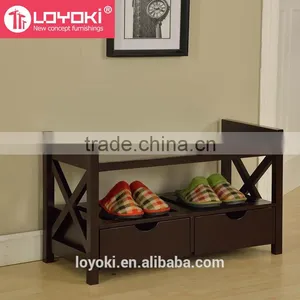2016 New Design Mdf Wood Shoe Storage Bench With 2 Drawers Shoe Rack Wholesale thumbnail-2