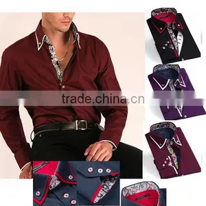 Mens Italian Slim Fit Shirt Contrast Collar Fashion Dress Shirts thumbnail-1