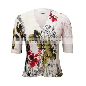 Old Women Cardigan Sweaters With Short Sleeves and Button Closure, Floral Printed Sweater thumbnail-1