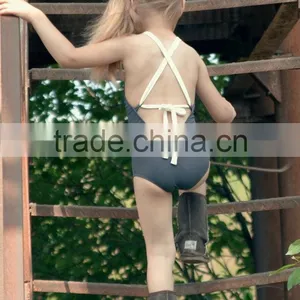 Baby Girl Tight Swimsuit Solid Grey Vintage Beach Swimwear Mommy and me Clothes thumbnail-2