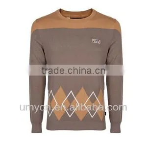 Men's Ribbed Embroidery Applique Diamond Jacquard Design Pullover Sweater thumbnail-1