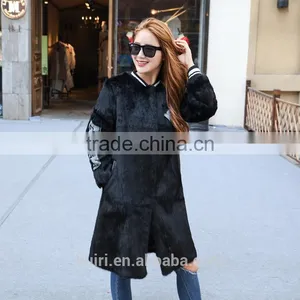 2016Winter New Women Fur Coat Rabbit Fur Thick Medium Long Jacket Baseball Uniform Design Fashion Winter Warm Outwear Coat thumbnail-3