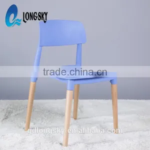 LS-4006 Hot Selling Cheap Elegant Design Wood Legs Plastic Stacking Chair thumbnail-3