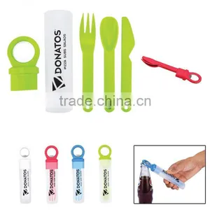 Plastic Utensil Set With Bottle Opener - Utensils Included Are Spoon, Fork and Knife and Comes With Your Logo thumbnail-1