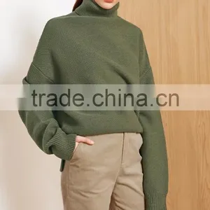 2017 New Design Style Women Green Color Turtleneck Long Sleeve Pullover Sweater thumbnail-3