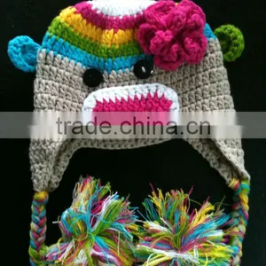 Rainbow Sock Monkey Crochet Hat Baby Boy/Girl Crochet Owl Animal Beanie Hat Cute Baby Crochet Hat thumbnail-1