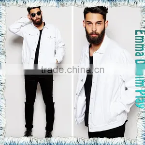 Pure White Washed Windbreaker 4 Pockets Man's Long Denim Jackets thumbnail-4