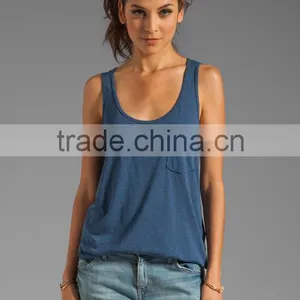 Front Breast Pocket Slub Jersey Boyfriend Casual Tank Tank for Girls thumbnail-1