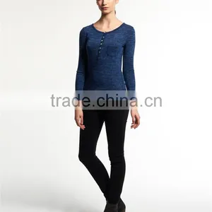 2016 Guangzhou Shandao Wholesaler Casual Style Autumn Round Neck Navy Bodycon Soft Cotton Long Full Sleeve Tops For Girls thumbnail-4