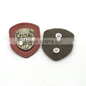 Black/brown PU Felt Leather Sew on Patches With Black/bronze Metal Plates Clothing Label for Jeans/jacket PLB-009 thumbnail-3