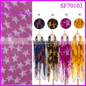 High Quality Star Printed Voile Arab Beautiful Shawl Scarf thumbnail-1