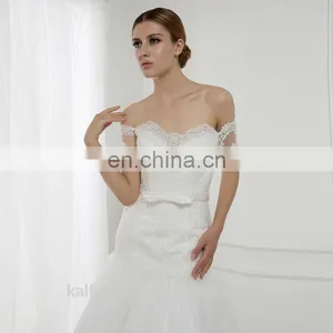 EBL-2835 A-line Scoope Sweetheart Short Sleeve Thick Lace Applique Bow Sash Fanbulous Mermaid Wedding Dress 2016 thumbnail-3