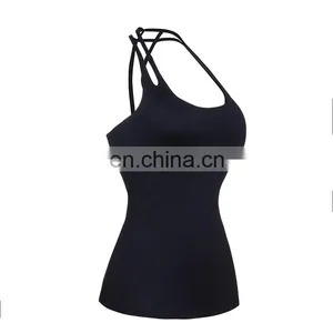 Wholesale Summer Women Long Sleeveless Yoga Gym Tank Top Black thumbnail-4