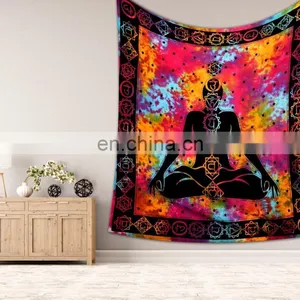 Seven Chakra Meditation Cotton Indian Queen Bedspread Hippie Tapestries Wall Hanging Tie Dye Throw thumbnail-1