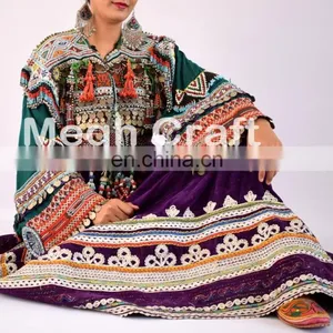 Afghan Traditional Belly Dance Costume Dress - Tribal Handmade Kuchi Dress-afghanistan Kuchi Ethnic Purple Tribal Dress thumbnail-5