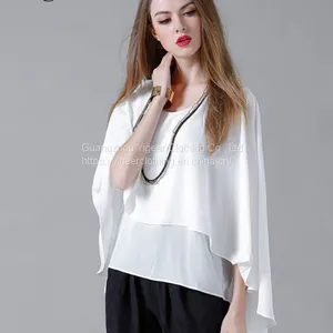 O-Neck Long Sleeve Loose Plus Size Double Layers Chiffon Top Blouse thumbnail-5