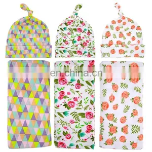 Kids Floral Receiving Blankets Baby Cotton Swaddle Blanket Wrap Set With Newborn Hat thumbnail-5